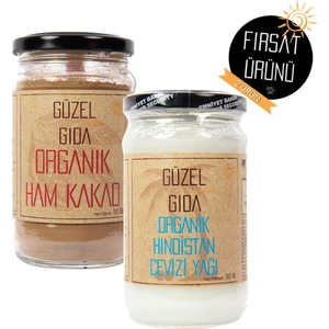 Güzel Ada Gıda Organik Hindistan Cevizi Yağı 300 Ml (Soğuk Sıkım) + Organik Ham Kakao 150 Gr