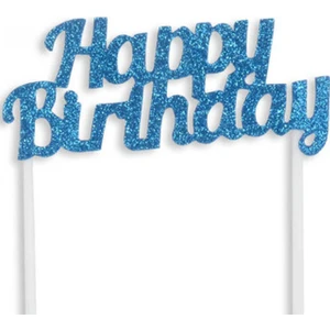 Hayaller Dükkanı Pasta Süsü Evadan Simli Happy Bırthday Mavi P1