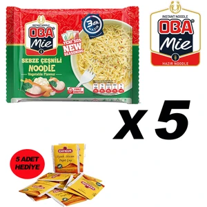 Mie Noodle Hazır Makarna 75GR Sebze '' 5 Adet '' (5 Adet Çaykur Altın Süzen Poşet Bardak Çay)