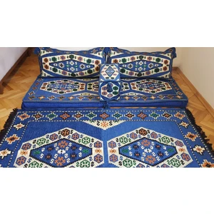 Şark Köşesi Yörük Desenli Minderi 120x180 cm Kilim Takımı Sünger Dahil Mavi