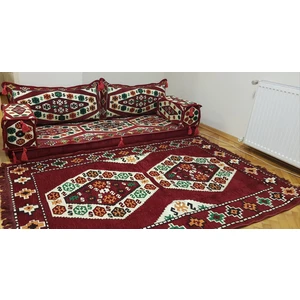 Şark Köşesi Yörük Desenli Minderi ikili Sedir 120x180 cm Kilim Takımı Konsept Bordo
