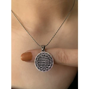 925 Ayar Ayete'l Kürsi Kolye Ucu ve Zinciri Uzunluk 45 cm