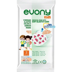 Evony Yumuşak Elastik Kulaklı 3 Katlı Telli Cerrahi Maske Kids (Çocuk) 10'lu x 16 Adet