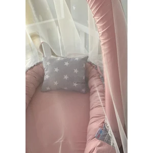Gri Yıldızlı Pudra Cibinlik ve Oyuncak Askılı Lüx Tasarım Babynest