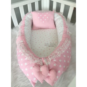 Jaju Baby Jaju Babynest Pembe -Beyaz Yıldız  Lüx Babynest