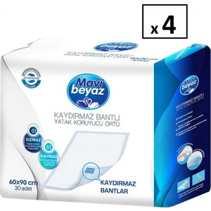 Mavi Beyaz 4 Paket (120 Adet) Mavi Beyaz Yatak Koruyucu Örtü Kaydırmaz 60X90 30'lu Paket