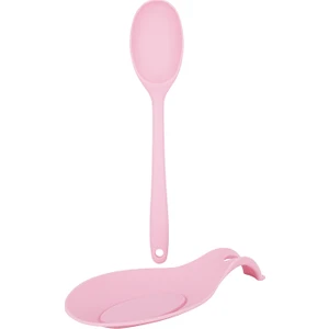 Açık Pembe Renkli Silikon Kaşık ve Kaşık Altlığı Seti