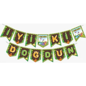 Hayaller Dükkanı Dinazorlar Temalı Iyi Ki Doğdun Zigzag Banner Kağıt Süs
