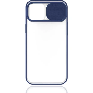 noktaks - Apple iPhone 12 - Kılıf Slayt Sürgülü Arkası Buzlu Lensi Kapak - Lacivert