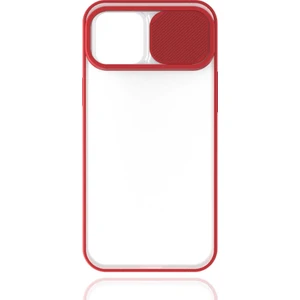 noktaks - Apple iPhone 12 - Kılıf Slayt Sürgülü Arkası Buzlu Lensi Kapak - Kırmızı