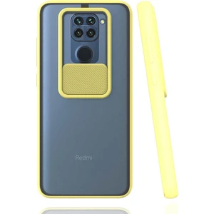 noktaks - Xiaomi Redmi Note 9 - Kılıf Slayt Sürgülü Arkası Buzlu Lensi Kapak - Sarı - T15447