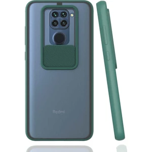 noktaks - Xiaomi Redmi Note 9 - Kılıf Slayt Sürgülü Arkası Buzlu Lensi Kapak - Koyu Yeşil - T15447