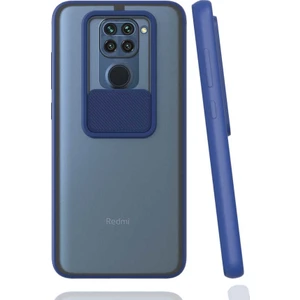 noktaks - Xiaomi Redmi Note 9 - Kılıf Slayt Sürgülü Arkası Buzlu Lensi Kapak - Lacivert - T15447