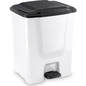 F196-B 10LT Slim Pedallı Beyaz Plastik Çöp Kovası Siyah Kapak