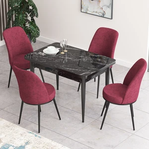 Concept Nil Serisi Siyah Mermer Desenli Yemek Masası Mutfak Masa Takımı+4 Adet Sandalye