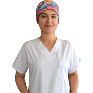 Nur Ortopedi Renkli Çiçekli Doktor Hemşire Hastane Cerrahi Bonesi