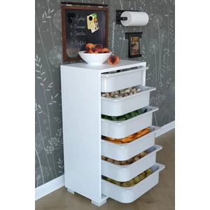 6 Sepetli Çok Amaçlı Dolap Sebzelik Mutfak Dolabı - Beyaz