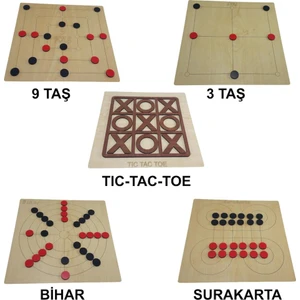 5 in 1 Ahşap Tic-Tac-Toe & 3 Taş & 9 Taş & Bihar ve Surakarta Akıl Zeka ve Strateji Oyunu