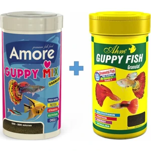 Guppy Mix Granules 250ML + Ahm Guppy Granulat 250ML Lepistes Moli Kılıç Melek Tetra Balık Yemi