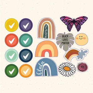Paytak Moda Çiçek Kelebek Gülücük Tasarımlı A5 Stickers Çıkartma PYTKSTK01000