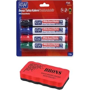 Beyaz Tahta Kalemi Doldurulabilir 4'lü + BR-259 Mıknatıslı Silgi