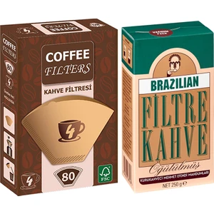 Kurukahveci Mehmet Efendi  Brazilian Filtre Kahve 250 gr + Filtre Kahve Kağıdı No:4 80'li