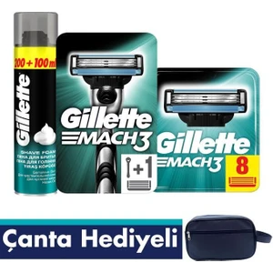 Mach3 Tıraş Makinesi + Yedek Bıçak 8'li + Köpük 300 ml + Çanta