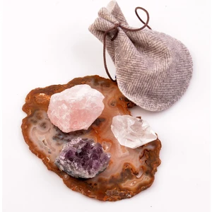 Taş Sandığı Dekoratif Doğal Taş Seti – İşlenmemiş Ametist, Pembe Kuvars ve Kristal Kuvars, 3 Parça Karışık Renk