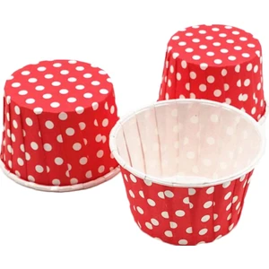Kırmızı Zemin Beyaz Puantiyeli Muffin Kabı 50X39 25'li