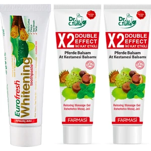 2 Adet Iki Kat Etkili At Kestanesi Masaj Jeli 125 ml ve Eurofresh Misvaklı Beyazlatıcı Diş Macunu 112 gr