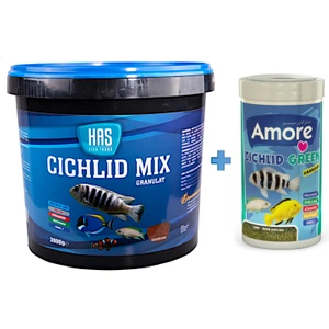 Cichlid Mix 3 kg Kova + Amore Cichlid Green 1000ML Kutu Akvaryum Balık Yemi