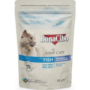 Bonacibo Soslu Uskumru-Balıklı Pouch Yetişkin Kedi Yaş Maması 85GR x 12 Adet