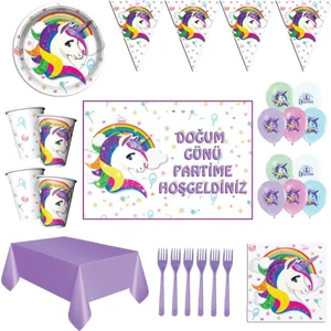 Parti Furyası Unicorn Beyaz 16 Kişilik Doğum Günü Süsleri Afişli