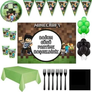 Parti Furyası Minecraft 8 Kişilik Doğum Günü Süsleri Afişli