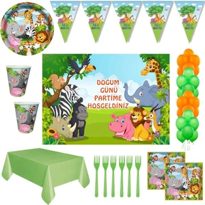 Parti Furyası Safari 16 Kişilik Doğum Günü Süsleri Afişli