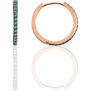 Söğütlü Silver Gümüş Yeşil  Taşlı 14 mm Halka Küpe