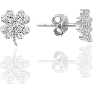 Söğütlü Silver Gümüş Rodyumlu Zirkon Taşlı Yonca Küpe