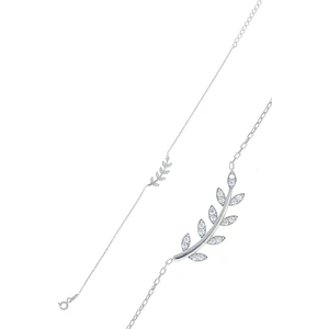 Söğütlü Silver Gümüş Rodyumlu Zirkon Taşlı Yaprak Bileklik