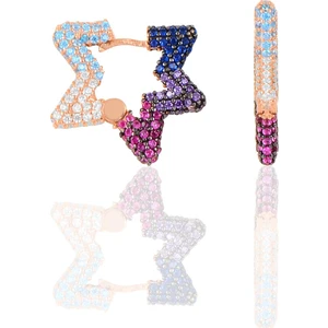 Söğütlü Silver Gümüş Rose Renkli Taşlı Özel Tasarım Star Küpe