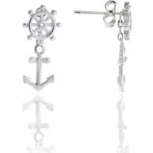 Söğütlü Silver Gümüş Rodyumlu Gemi Dümeni, Çapa Küpe