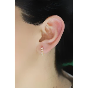 Söğütlü Silver Gümüş Altın Yaldızlı Zirkon Taşlı Beştaş J Küpe