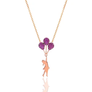 Söğütlü Silver Gümüş Rose Fuşya Taşlı Balonlu Kız Kolye