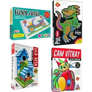 Kodlama + Pul Sanatı + Kuş Evi + Cam Vitray (4’lü Set)