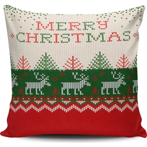 Kırlent Dünyası  Merry Christmas Temalı Temalı Dijital Baskılı Kırlent Kılıfı