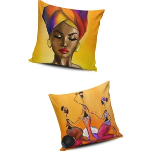 Kırlent Dünyası Afrika Kızları 2 Li Kombinli Dijital Baskılı Kırlent Kılıfı