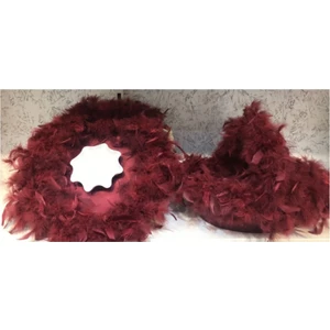 Kına Gecesi Kına Sepeti ve Kına Tepsisi Tüylü Model Otriş Tüylü Sepet Bordo Renk