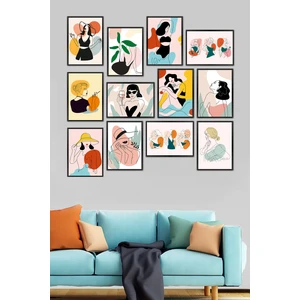 Biz Dijital 12 Adet Çerçeve Görünümlü Minimalist Mdf Tablo Seti