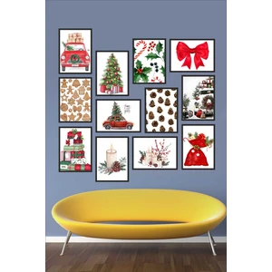 Biz Dijital 12 Parça Çerçeve Görünümlü Mdf Tablo Seti  Yılbaşı Yeniyıl Noel Chiristmas Hediye Duvar Dekoru