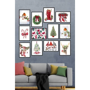 Biz Dijital 12 Parça Çerçeve Görünümlü Mdf Tablo Seti  Yılbaşı - Yeniyıl - Noel - Christmas Hediyesi