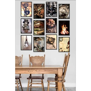 Biz Dijital 12 Parça Çerçeve Görünümlü Mdf Tablo Seti  Vintage Duvar Dekoru